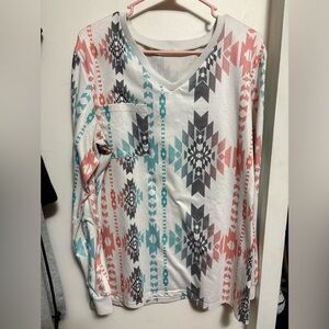 Vibrant Geometric V-Neck Long Sleeve Top
